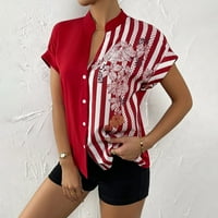 Ženski vrhovi ženske modne casual solidne čarolije s papirnim prugama tiskanim majicom s kratkim rukavima crvena xxl