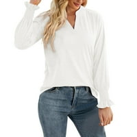 Osnovna majica s dugim rukavima Žene Ljetna majica s dugim rukavima Žene Casual V izrez Loove Solid Bouffes Thirts s dugim rukavima