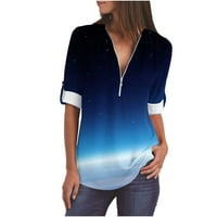 Cleance Ženski vrhovi, ženske ljetne košulje s dugim rukavima Zip Casual Tunic V-izrez za bluzu za bluze,