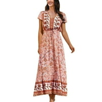 Ženska haljina kratkih rukava Proljeće Ljeto Novo tiska duga suknja Boho Style Congo haljina Ljetna