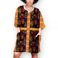 Plus size Žene haljine za čišćenje Žene Modni afrički vintage Ispiši srednji rukav V izrez Casual Mini haljina na prodaju