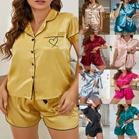 Ženska satenska pidžama postavlja gumb s kratkim rukavima niz vrhove i kratke hlače Set Summer PJS svilena