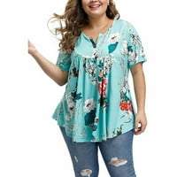 Ženska cvjetna tunika vrhova casual bluza plus veličine V izrez kratkih rukava u majicama