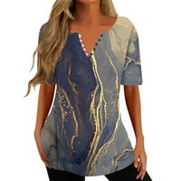 Umitay ljetne majice za žene Print V izrez kratkih rukava od ispisanog gumba za bluzu