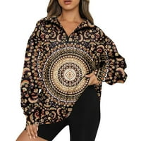 HHEI_K pulover džemperi za žene ženski modni dugi rukav vintage cvjetni ispis patentni patentni duks