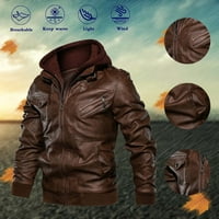 IOPQO Blazer jakne za muškarce Muška jesenja i zimska slobodno vrijeme plus kašmirni fit patentni patentni patentni kopanje s kapuljačom sa kapuljačom ovratnik kožna kaput jakna smeđa 3xl
