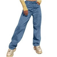 Jean pantalone za žene s rupama Stretch hlače za žene sa džepovima za džepove za ispis Pocket plave