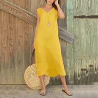 Ženske oblače V-izrez Casual Solid Maxi ljetna haljina bez rukava žuta l