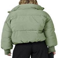 Rejlun Dame Solid Bool Ownewears obrezane jakne s dugim rukavima Zimska zadebljana jakna grašak zelena