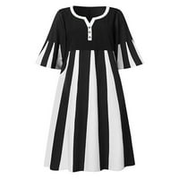 Glookwis ženske gumbi Maxi haljine A-line duga haljina majica Vintage Ljeto plaža Sunderss V izrez prugasti