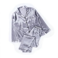 Kiapeise Women Fashion Glatka udobnost Čvrsto dugme Top hlače Silk satena Spavaće odjeće set Početna