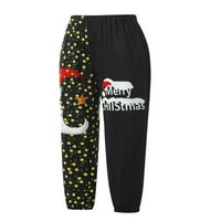 Božićni grafički zbori visokog struka elastične struke labave jogger hlače cinch dno sa džepovima pantalone
