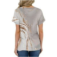 Ženski bluze Žene kratki rukav casual grafički grafički print modni V-izrez TEE Ljetni vrhovi Sivi 2xl
