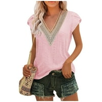 Cleance Ljeto vrhovi V-izrez Čvrsta bluza Casual Women Bluzes kratki rukav moda, ružičasta, s