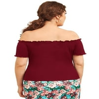 Ženska burgundija s ramena casual kratkih rukava plus majice plus veličine