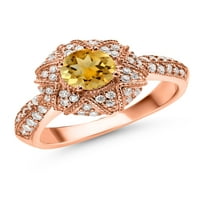 Gem Stone King 18K ruža pozlaćeni srebrni žuti citrinski i bijeli moissan zaručnički prsten za žene