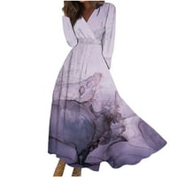 Jesenske haljine za žene modni kravata Dye dugih rukava V izrez Maxi haljina casual comfy elegantne