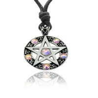 Pezajuća pentagramski srebrni Pewter šarm ogrlica Privjesak nakit sa pamučnim vrpcom