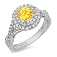 1.3ct okrugli rez žuti prirodni citrinski 14k Bijelo zlato Graviranje Izjava bridalne godišnjice Angažovanje vjenčano halo prstena veličine 5.5