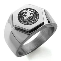 Ocean od nehrđajućeg čelika Kamon Crest ugravirani šesterokutni Crest Stan Top Biker stil polirani prsten