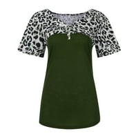 Ženske plus veličine vrhova Trendy Ležerni V-izrez Leopard Print majica s kratkim rukavima Top Green