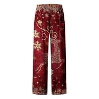 Ženske radne hlače Božićni print Vintage Loose hlače Široke pantalone za noge crveno xxl