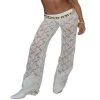 Žene cvjetne čipke ravno hlače za noge Sheer mrežica elastični struk Slim Fit pantalone Ljetna casual