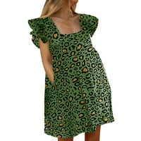 ROVGA Dresses Ljeto Ležerne prilike Leopard Mini haljina Swing Ruffle Flowy bez rukava Ženska haljina