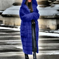 Dyfzdhu zimski kaputi za žene solidno -fursku dugih rukava s dugim kapuljačom