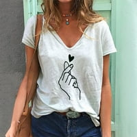 Leylayray Ženske vrhove Žene casual modne ljetne majice V-izrez tiskani kratkih rukava bijeli xxxl