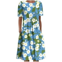 Ležerne haljine kratkih rukava za žene labave cvjetne cvjetne printske posade Džepne dževne duljine