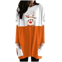 Tarmeek Dugi rukavske haljine za žene Holiday Haresses Casual Loose Elk Santa tiskani pulover Dukseri