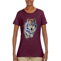 Wolf ulje slikanje životinja ljubavnika Ženska grafička majica, maruon, mali