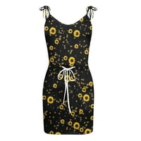 Midi haljine za ženska haljina za sunčanje V-izreznim bez rukava od rukava žuti xl