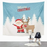 Crveni Božić Santa Claus i Reindeer Snježna zima Plava zidna zida Viseća tapiserija Kućni dekor za dnevni