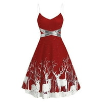 Božićna odjeća Božićni print Sequin Patchwork haljina bez rukava od jelena crvena XXL