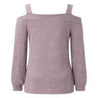 Soighxzc Žene Ležerne prilike hladne rame Dugi rukav, modne labave majice i bluze lagana ružičasta XL