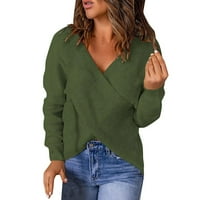 Ženski džemper jesen i zima labav ležerni modni čvrsti boja V vrat pulover džemperi