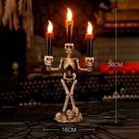 Živjeli US Halloween Dekoracija Skeletna lubanja Držač svijeća Light- Halloween Candelabra Flameless