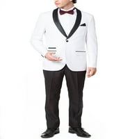 Adam Baker Muški 9- Slim Fit One Dugme Satenski šal ovratnik Tuxedo odijelo - Bijelo - kratko