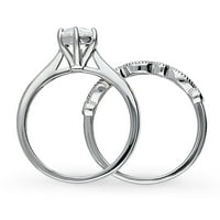 Sterling Srebrni pasijans vjenčani zaručni prstenovi karat okrugli kubični cirkonijski CZ prsten set za žene, rodijumske veličine 4,5