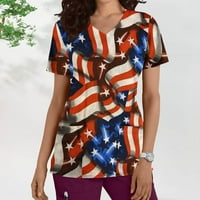 Lastsoso Dan nezavisnosti tiskani ženski majica kratkih rukavica s kratkim rukavima V-izrez Top američke