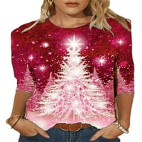 Grianlook dame majica Božićno drvce Print TEE Crew Crt Majica Majica Ležerne prilike tunika Labavi dugi