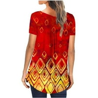 Ženske vrhove bluza Žene kratki rukovi Ležerne prilike Cvjetne majice Henley ljeto crveni XL