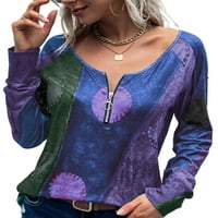 Kapreze Žene Zip pulover vrhovi plus veličina za ispis majica s dugim rukavima okrugli vrat u boji majice