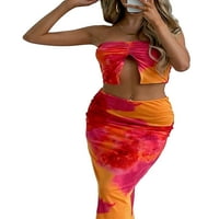 Binpure ženska cijev vrhunska set suknja, košulja tie-dye ispis proreza s dugim suknji ljetnim odjećom