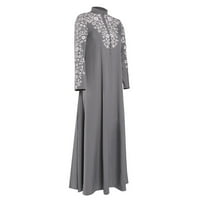 Ženske haljine Dugi rukav Maxi Maxi Summer Print Okrugli izrez Dress Dress Grey XL
