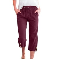 Žena Capri pantalone Žene Ležerne čvrste elastične struke labave hlače ravno široke pantalone za noge
