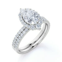 Vintage halo ovalni rez pravi dijamantski pasu za vjenčani prsten u 10k bijelo zlato