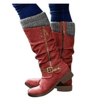 Petort Women Boots Winter Ženske platforme, blokiraju čizme s ravnim potpeticama crvene, 41